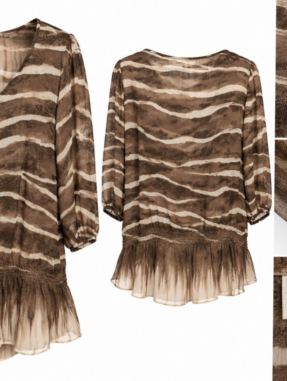 Chico's Brown and Cream Striped Semi-Sheer Blouse